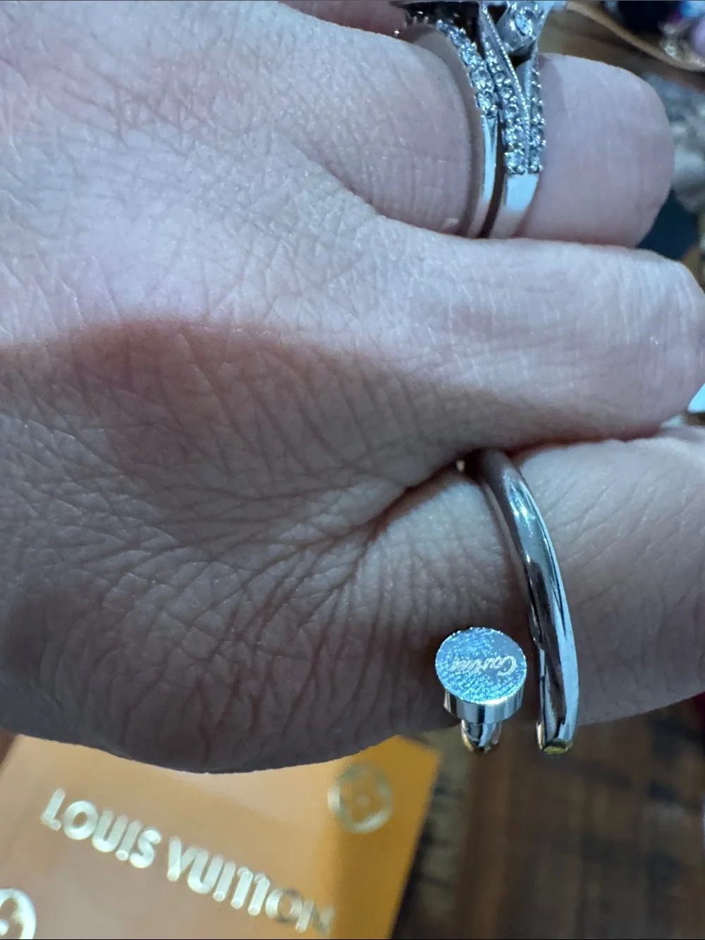 Silver-Tone Screw Motif Cuff Bracelet and Ring Set